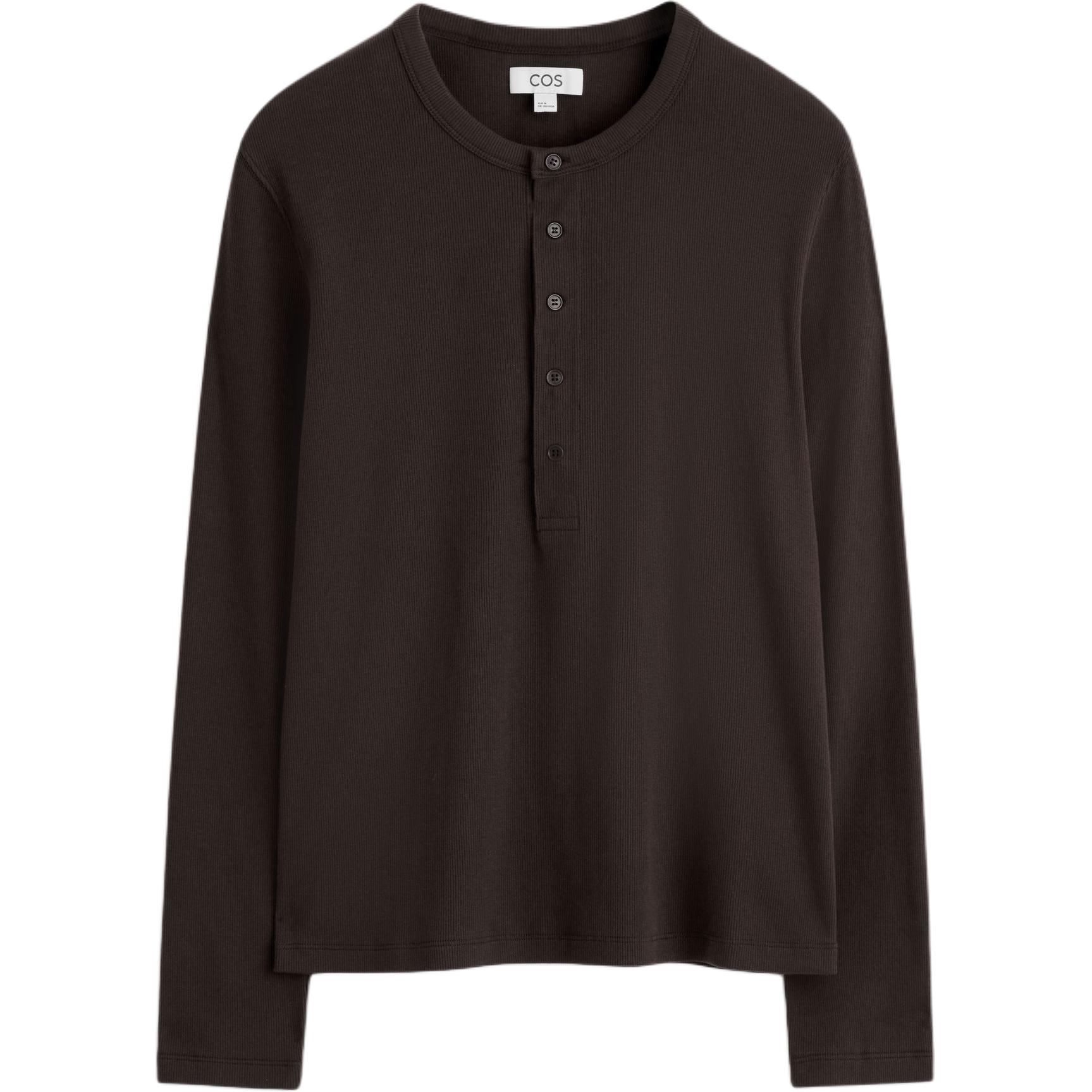 

COS Футболка мужская темно-коричневая с воротником Henry, Коричневый, COS Футболка мужская темно-коричневая с воротником Henry