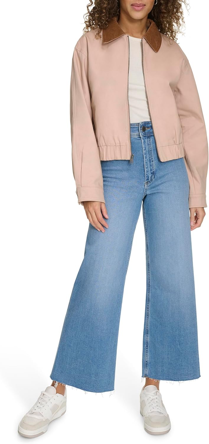 Женская хлопковая куртка-бомбер Levi's с воротником из вельвета, светло-розовый — фото 2