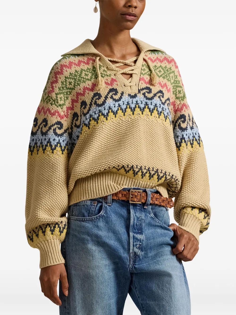 Свитер со шнуровкой Polo Ralph Lauren, нейтральный — фото 3