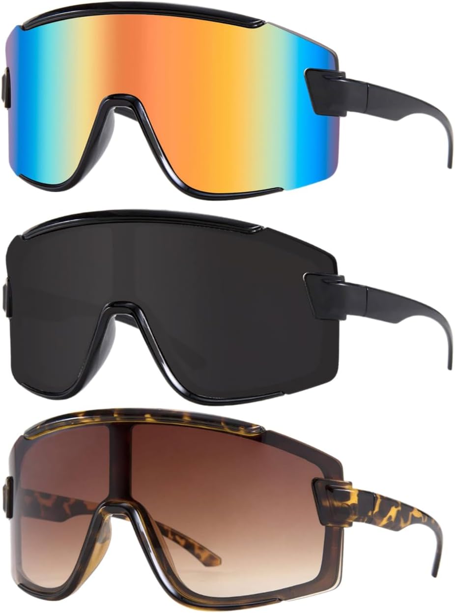 

Солнцезащитные очки Karsaer Vision Big Shield Wraparound для мужчин и женщин, неоновые солнцезащитные очки с козырьком, для велоспорта и лыжного спорта, в стиле 80-х и 90-х, Red Rainbow + Black + Leopard Print