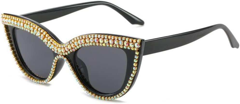 

Женские солнцезащитные очки «кошачий глаз» с бриллиантами, роскошные, с блестящими стразами, солнцезащитные очки с защитой от УФ-излучения UV400, очки для вечеринок TYUVIVO, Black Gray