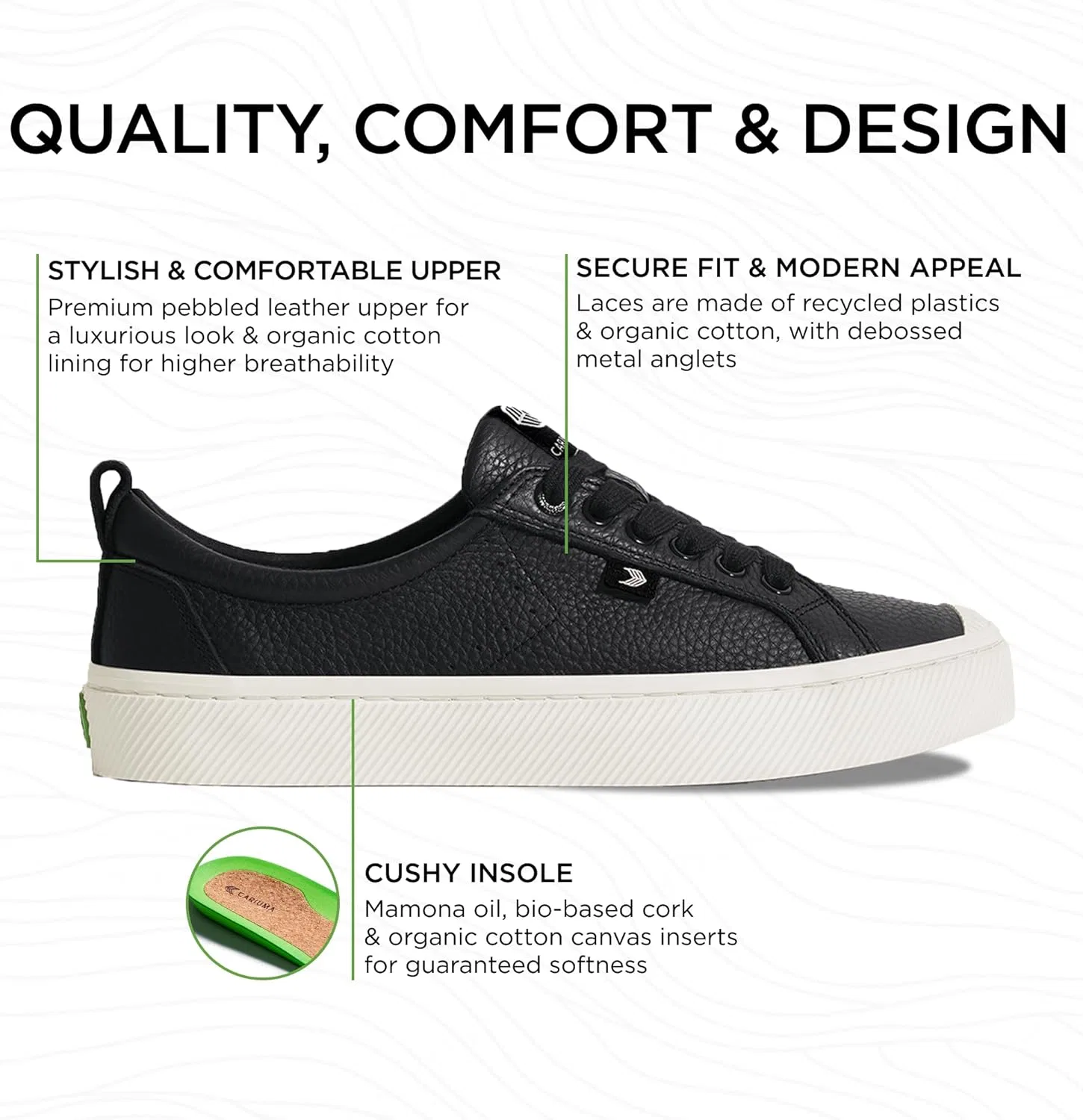 Кроссовки CARIUMA OCA Low Premium из высококачественной кожи, удобная обувь для мужчин, легкая и экологичная, универсальная повседневная обувь со 100% веганской стелькой, резиновая подошва, Black — фото 2