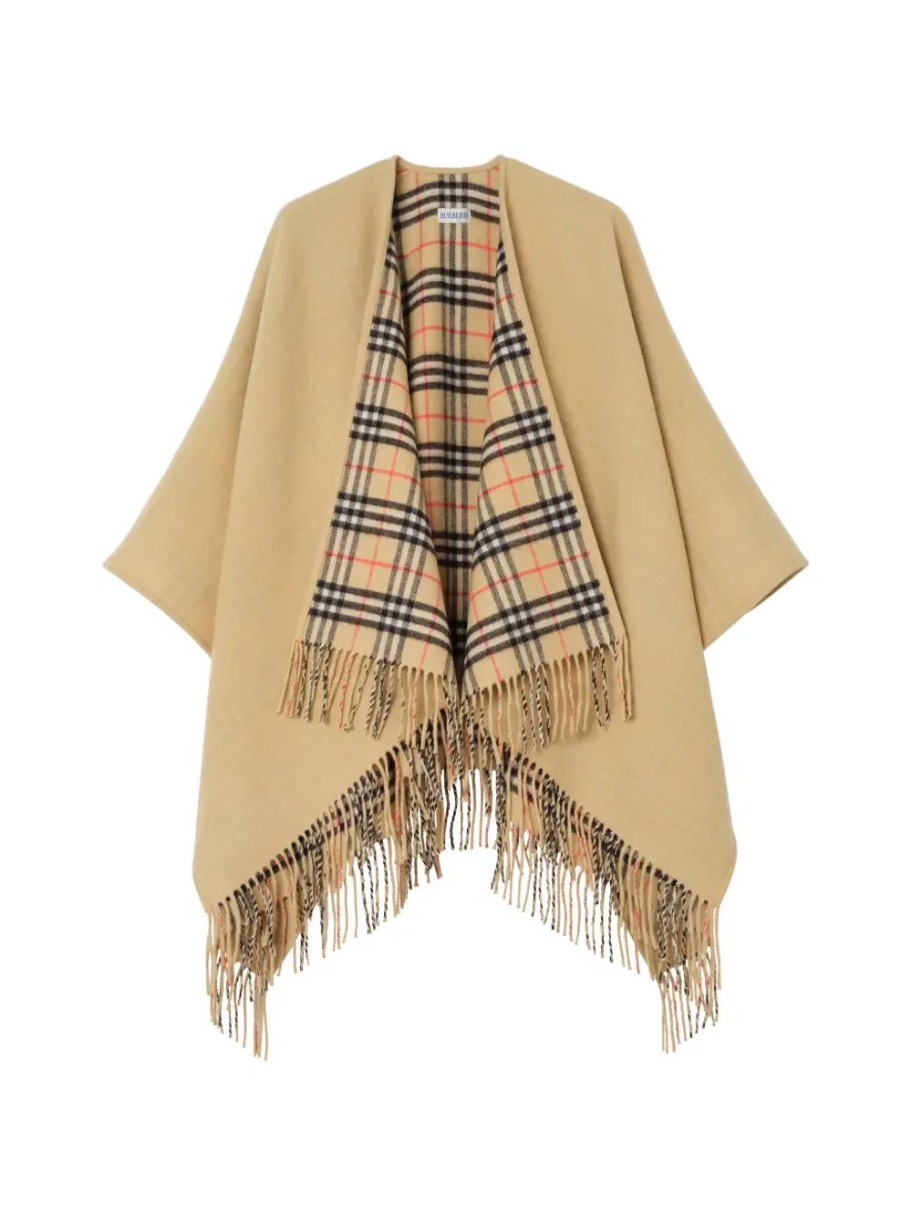 Накидка шерстяная Burberry, двусторонняя клетка, бежевый