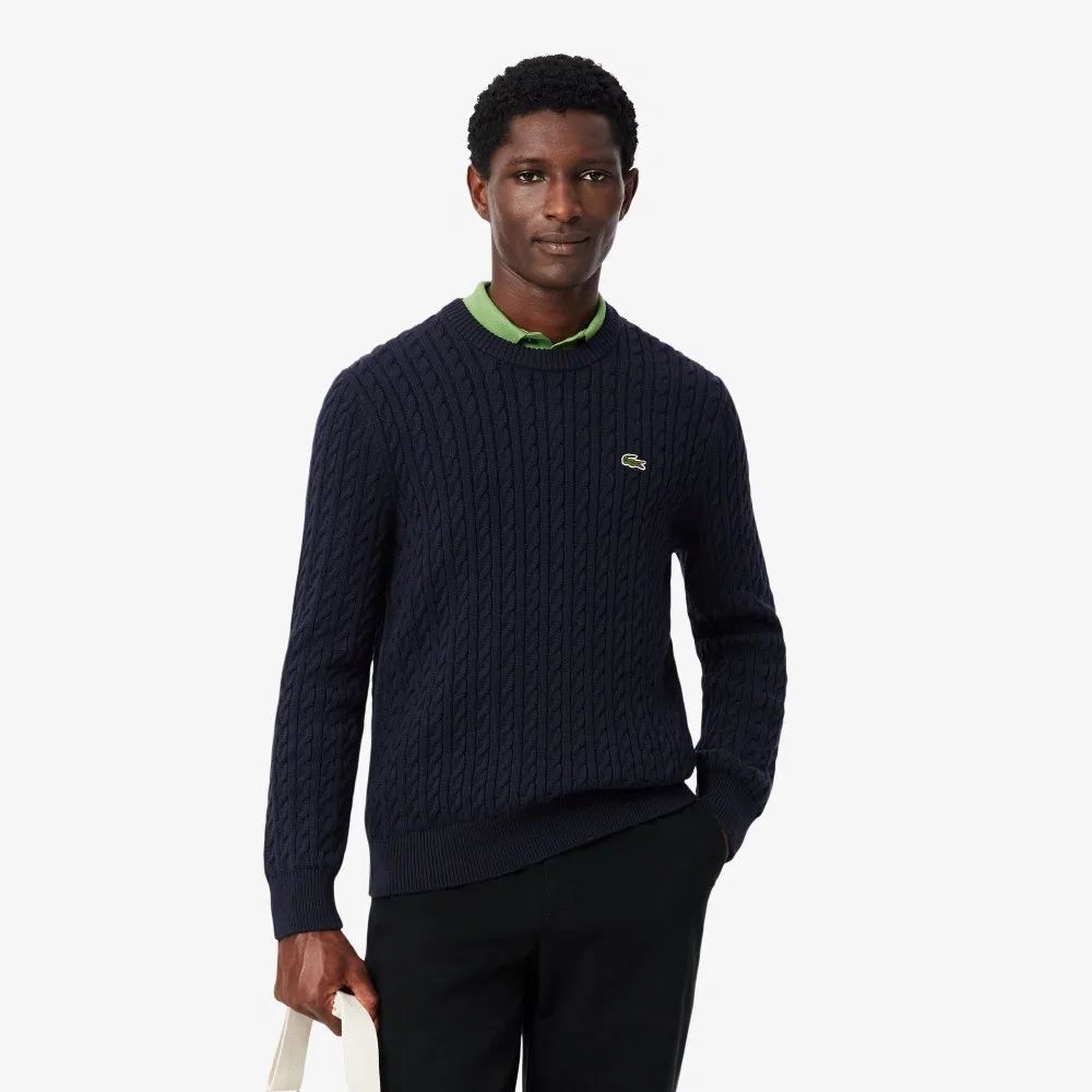 Мужской вязаный пуловер с косами и длинным рукавом Lacoste