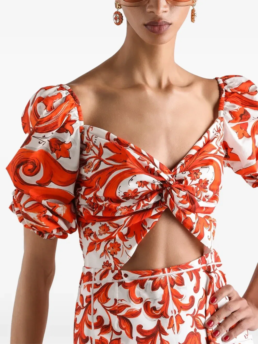 Короткое платье из поплина с принтом "Майолика" Dolce & Gabbana, белый — фото 4