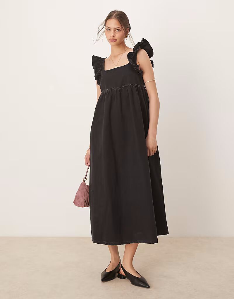 

Длинное джинсовое платье ASOS DESIGN с бантом сзади черного цвета
