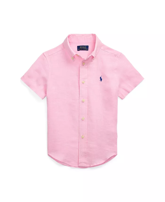 

Льняная рубашка с коротким рукавом для малышей и маленьких мальчиков Polo Ralph Lauren, синий