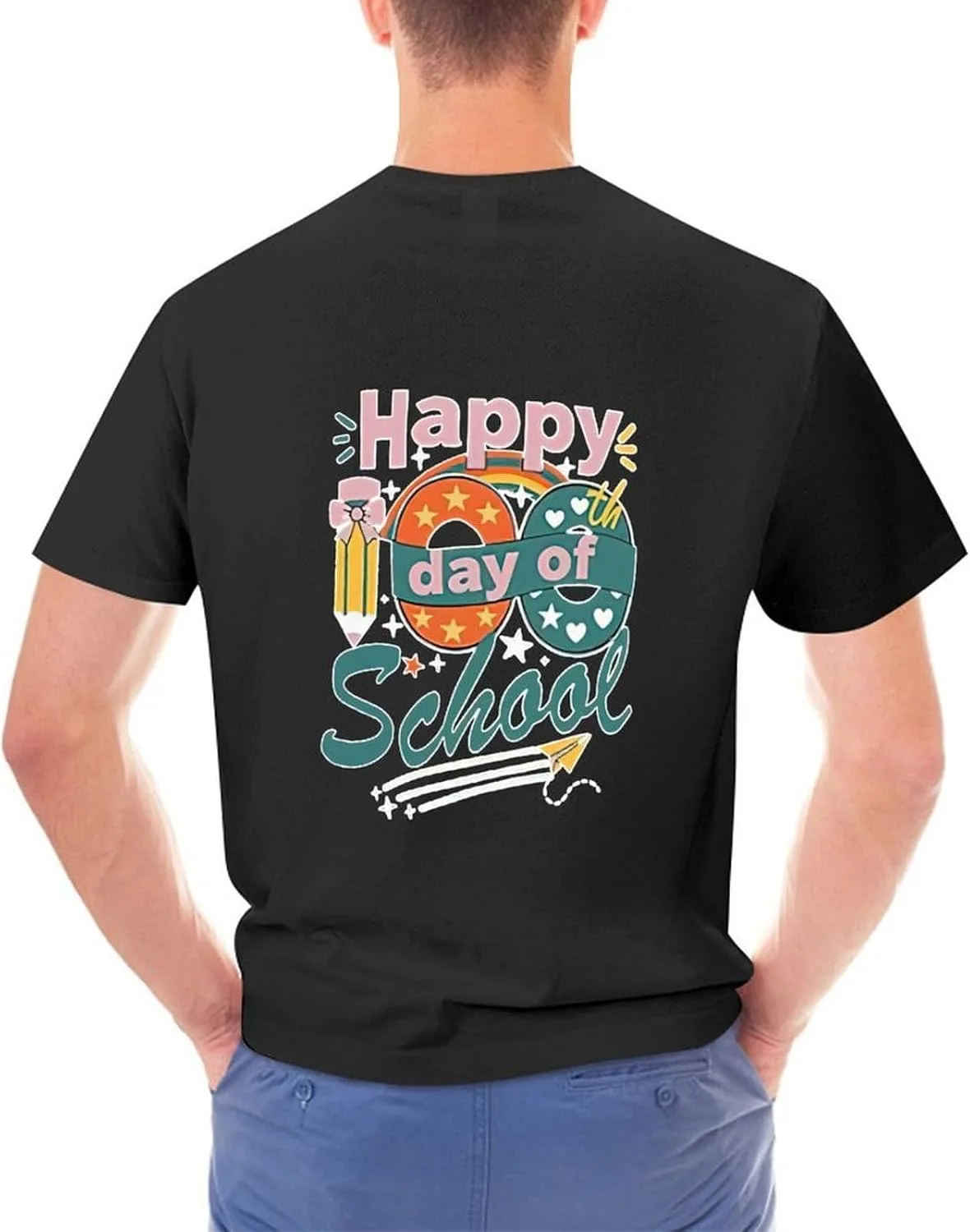 Футболка Funny Happy 100 Days of School, винтажная, мягкая, дышащая, классическая, в стиле Bath, модная, для мужчин Generic, черный