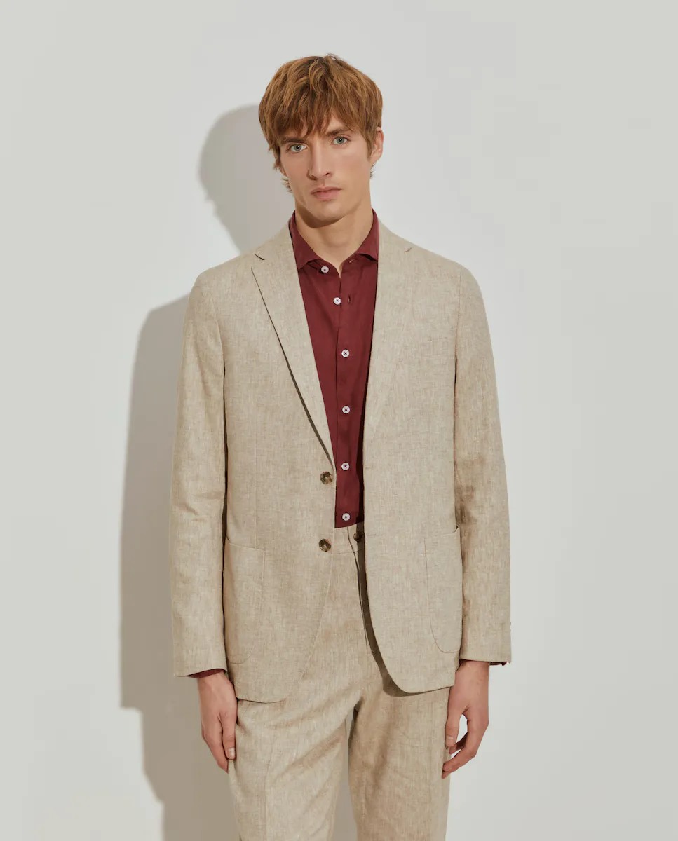 

Пиджак мужской slim fit из смеси льна и хлопка Lion of Porches, бежевый