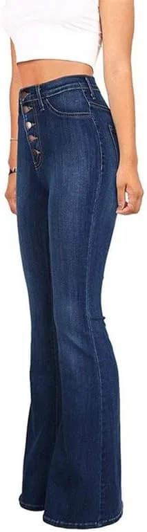Джинсы-клеш Andongnywell Mid Waist Juniors Womens Plus 70s Flared Bell Bottom Bootcut Denim Jeans Pants — фото 3
