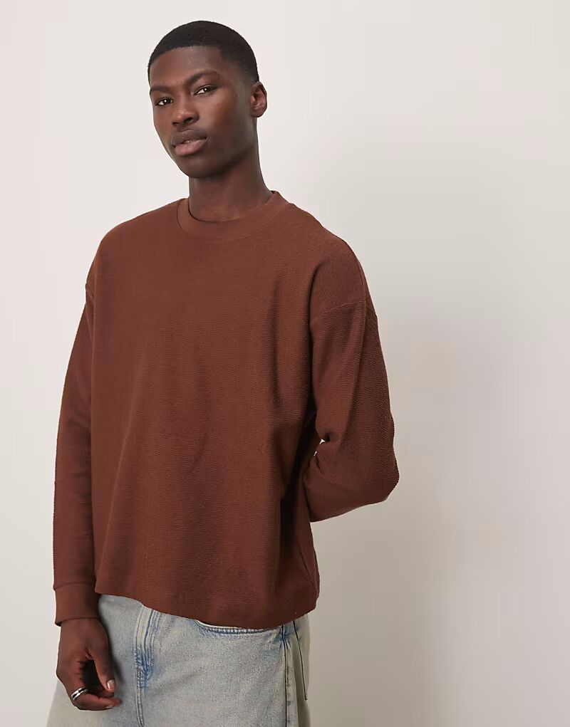 

ASOS DESIGN Premium плотный свободный фактурный топ с длинными рукавами коричневого цвета