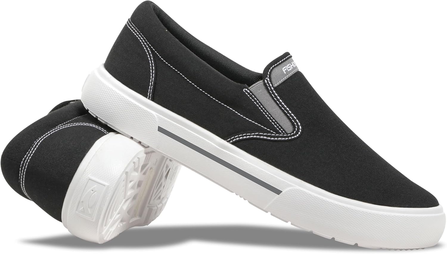 

Мужские слипоны из канвы Sunbrella - водоотталкивающие, стойкие к выцветанию и пятнам, обувь для лодки - легкие повседневные слипоны для палубы и рыбалки Fishooz, белый/черный