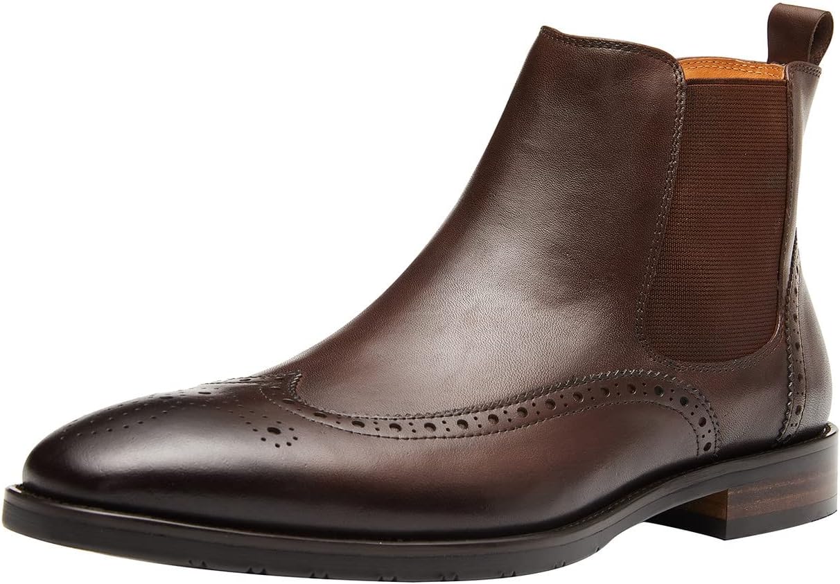 

Мужские кожаные ботинки Chelsea Santimon, формальные классические ботинки для мужчин, деловые повседневные ботинки-вестчер Wingtip, Coffee