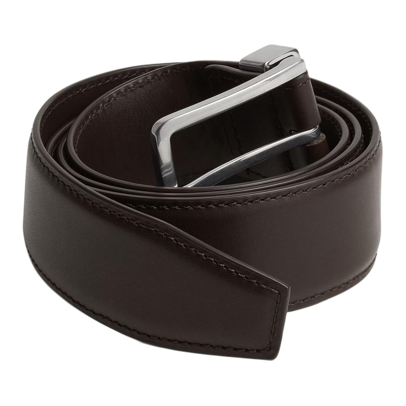 

Bottega Veneta Кожаный ремень из телячьей кожи с металлическими элементами мужской коричневый шириной 3,5 см, Brown