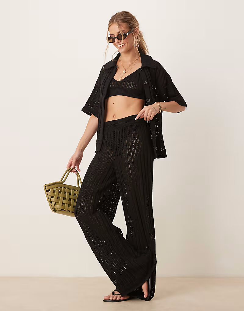 

Брюки-палаццо ASOS DESIGN Pointelle, черный цвет