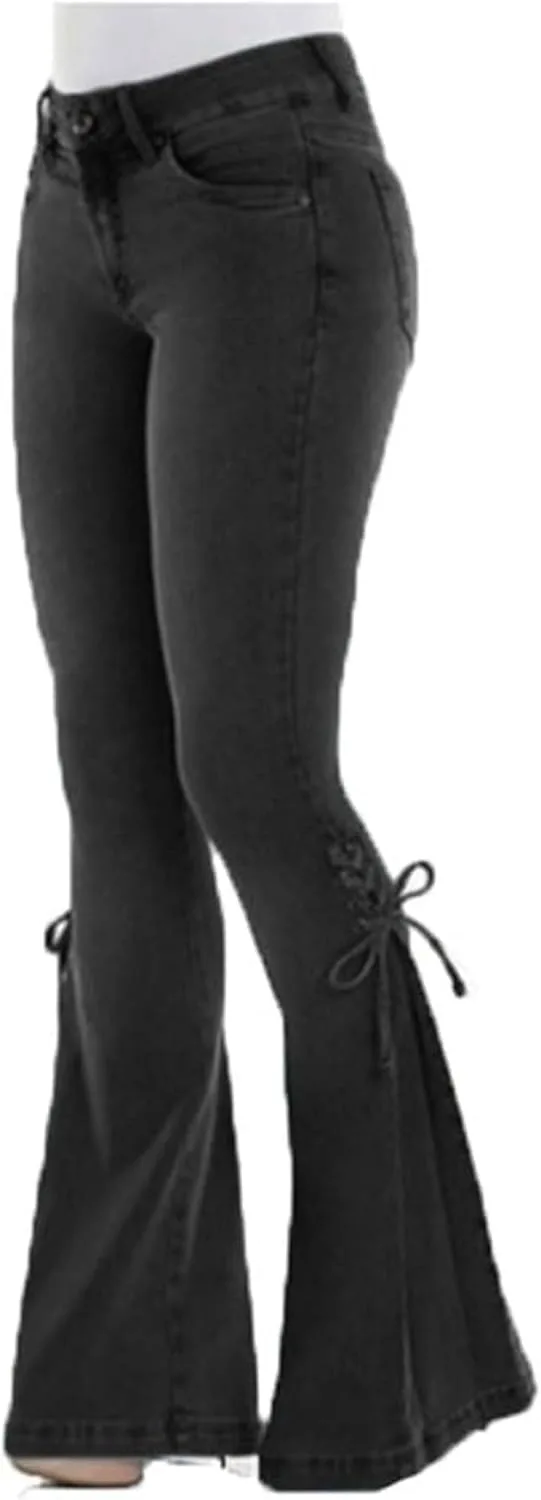 

Женские джинсы с высокой талией и расклешенным низом DGHM-JLMY