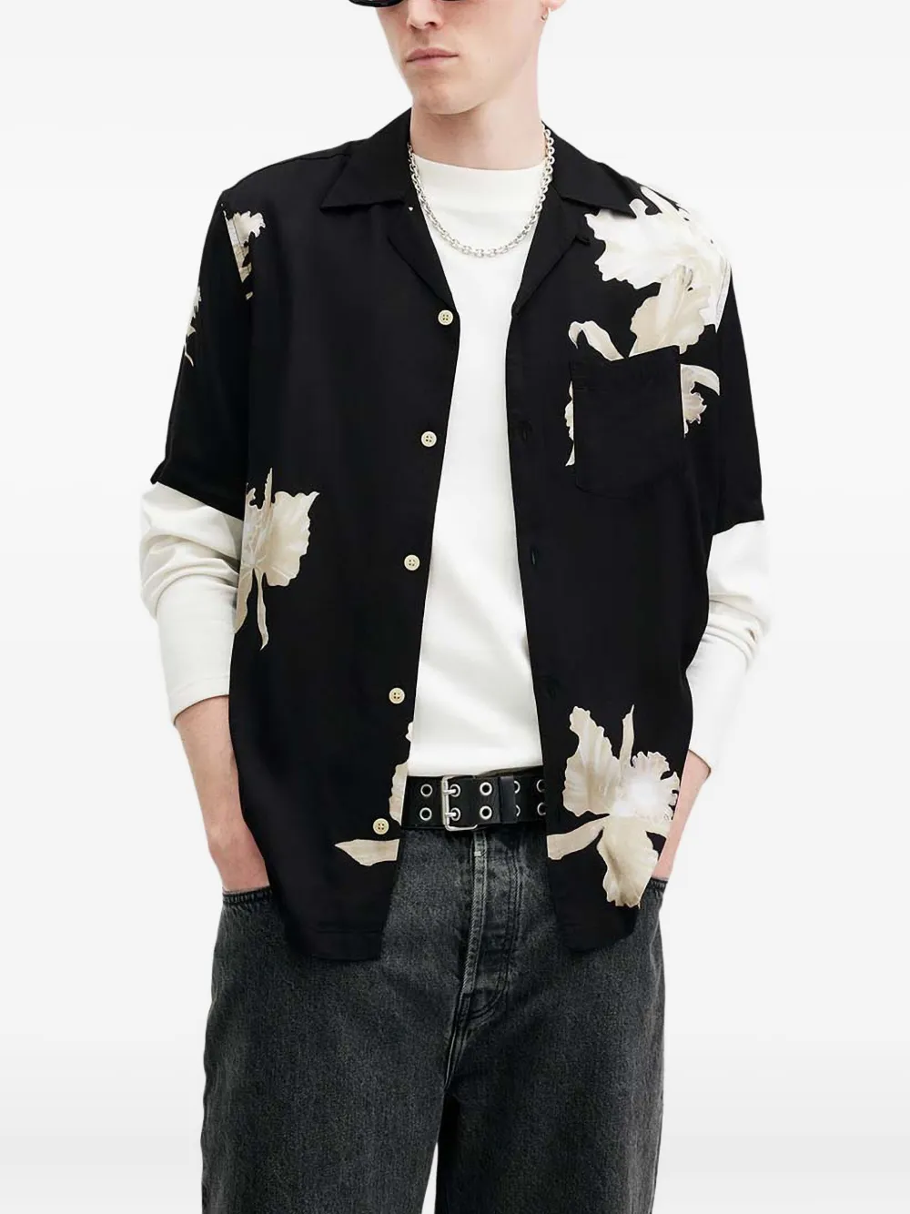 

Рубашка Lachaise с короткими рукавами и цветочным принтом AllSaints, черный