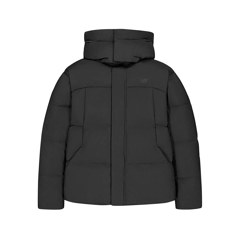 

New Balance Мужская пуховая куртка темно-серого цвета с капюшоном, средней высоты