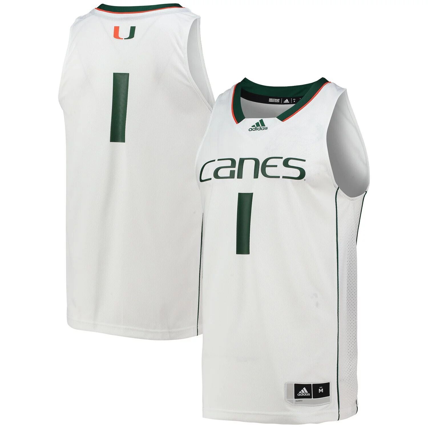 Мужская белая баскетбольная майка Adidas #1 Miami Hurricanes Team Swingman — фото 4