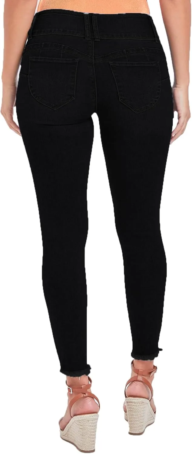 

YMI Womens Wannabettabutt джинсы скинни 3-пуговичные mid-rise с рваным краем