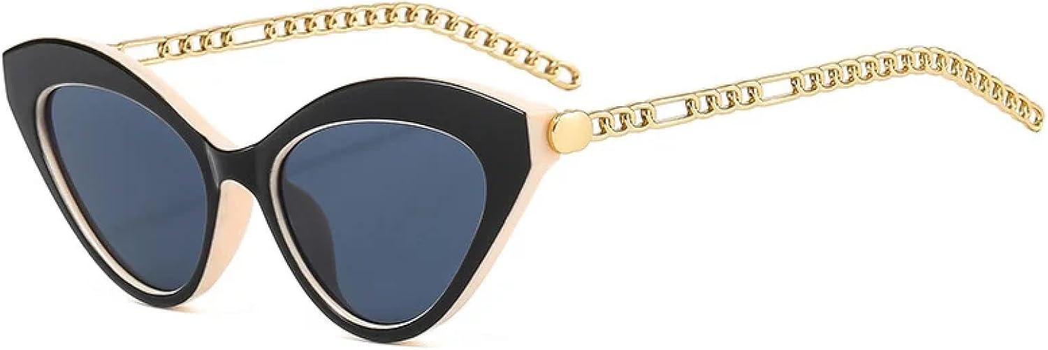 

Ретро-солнцезащитные очки «кошачий глаз» с разноцветными линзами для женщин и мужчин, модные очки с металлической цепочкой, защита от УФ-излучения, темно-зеленые солнцезащитные очки WNCKSQ, Black Beige Gray