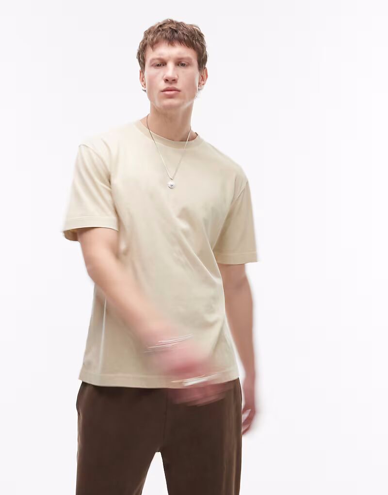 

Футболка Topman oversize с эффектом потертости в каменном цвете
