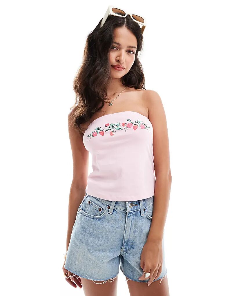 

Топ-бандо с рисунком клубники розового цвета ASOS DESIGN