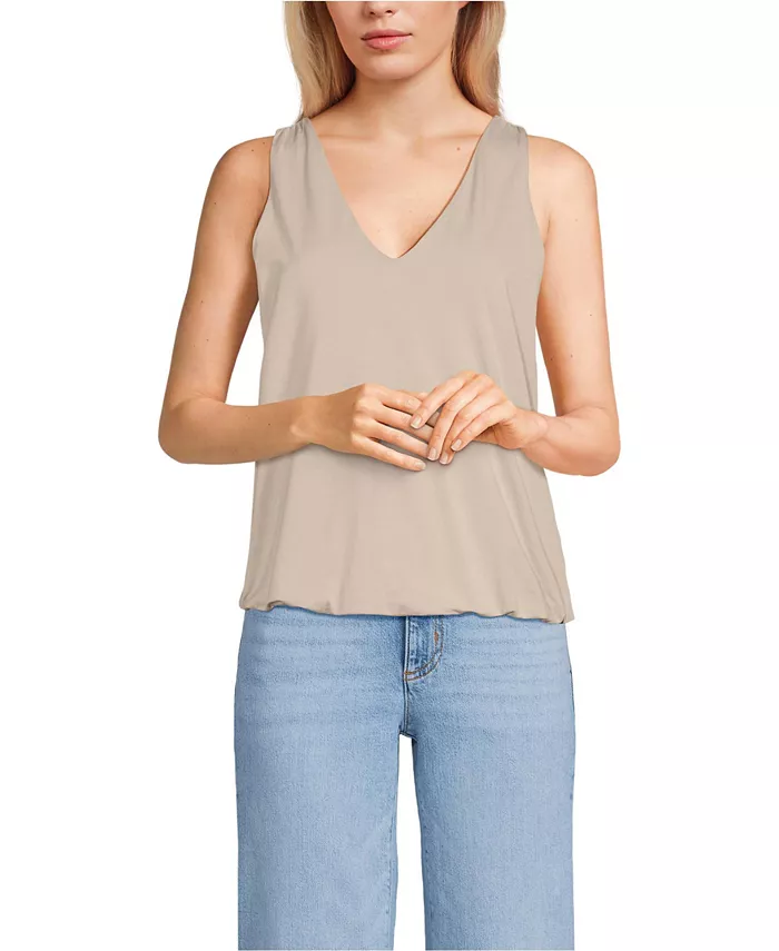 

Женский легкий джемперовый блузон с V-образным вырезом Lands' End, загар/бежевый