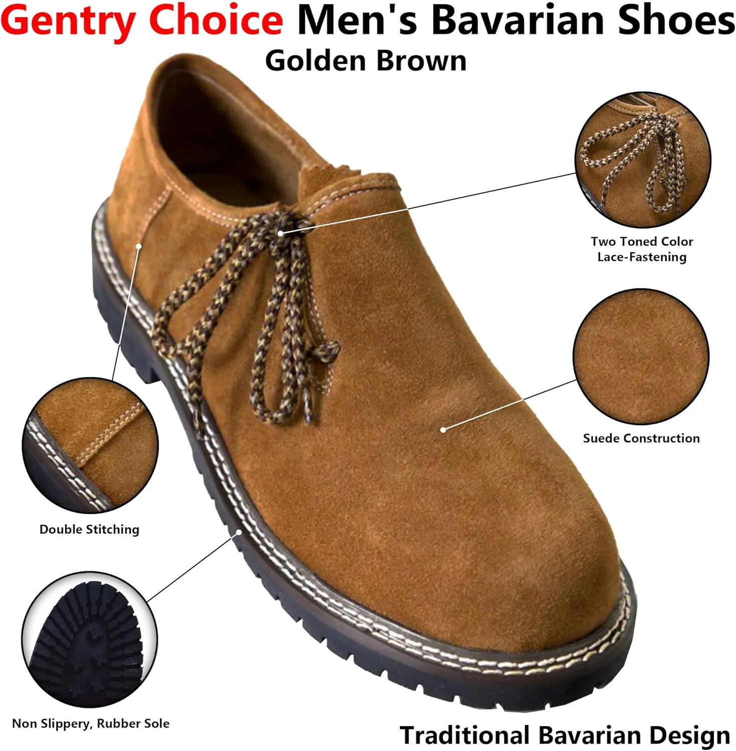 Обувь Gentry Choice Баварская Октоберфест Костюм Немецкие Сапоги Вестерн Обувь Кожаная Мужская Обувь для Вечеринок, золотой — фото 3