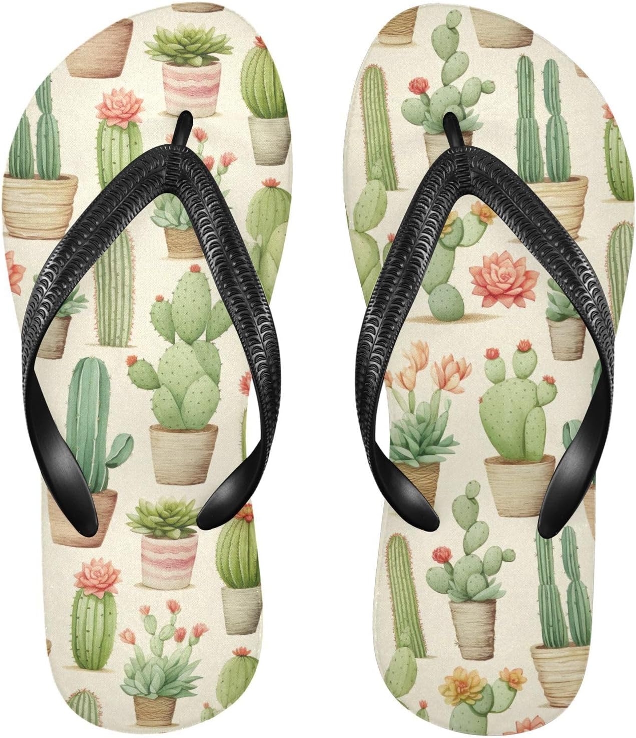 

Женские и мужские шлепанцы SPRIPORT с кактусами и суккулентами, удобные повседневные сандалии-вьетнамки с амортизирующей стелькой и противоскользящей резиновой подошвой, плоские сандалии для летнего отдыха на пляже, Multicoloured