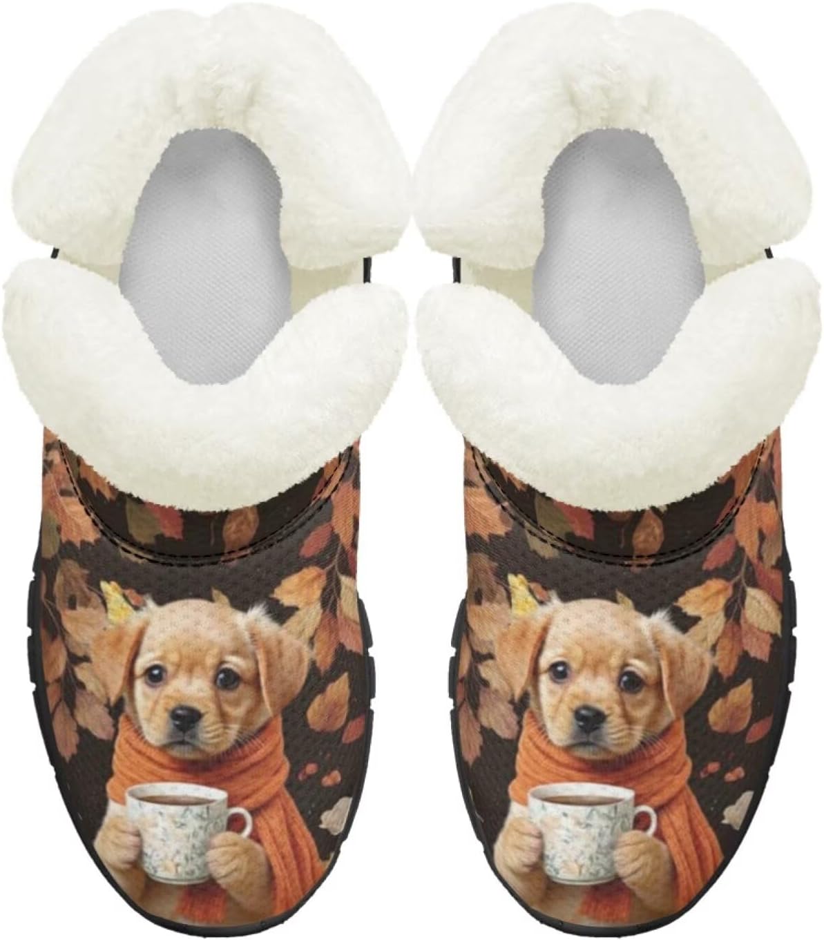 

Детские ботинки для девочек на зиму с меховой подкладкой, противоскользящие зимние ботинки для прогулок и бега, слипоны Pointodoor, Maple Leaves Dog