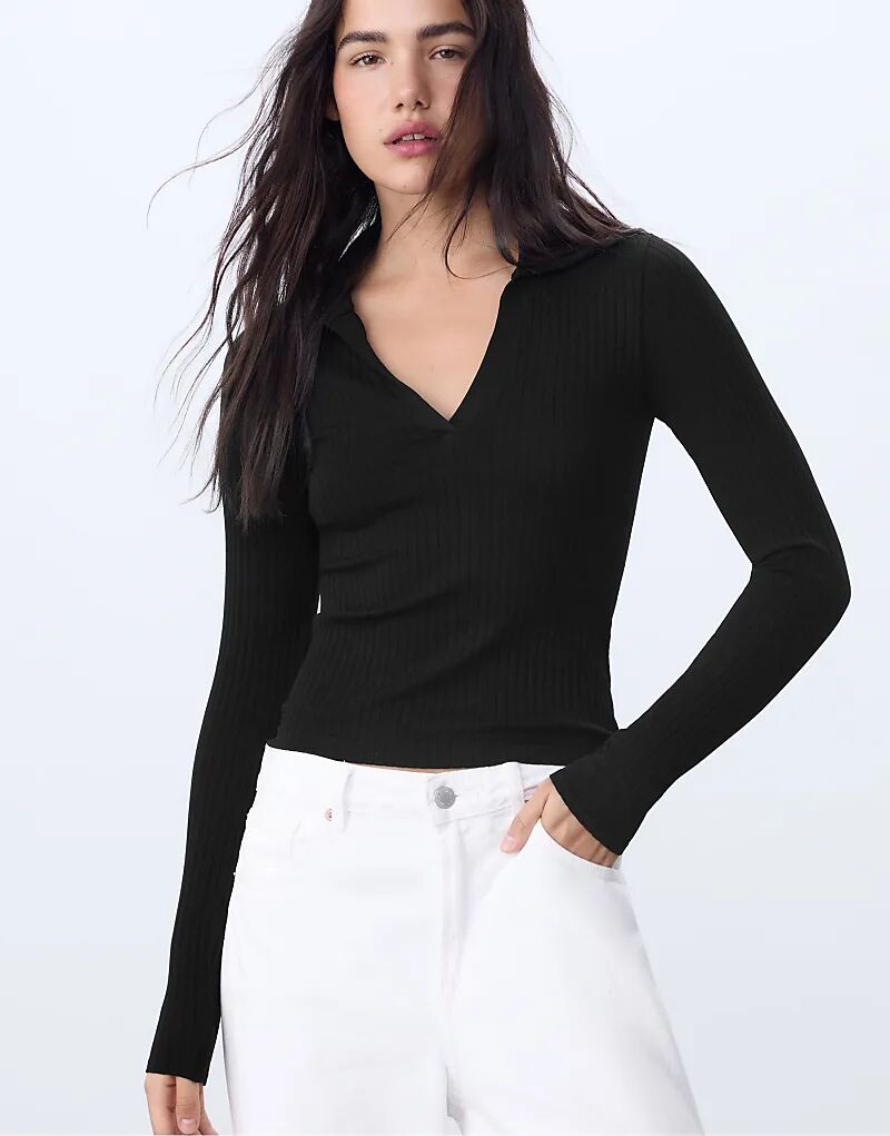 

Футболка-поло Stradivarius бесшовная черного цвета