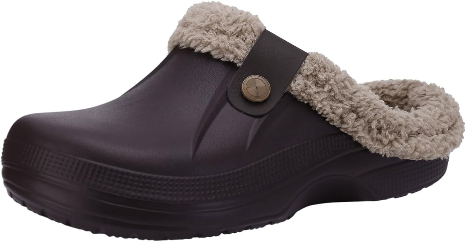 

Классические сабо Beslip с меховой подкладкой, водонепроницаемые зимние пушистые тапочки для женщин и мужчин для дома и улицы, Walnut