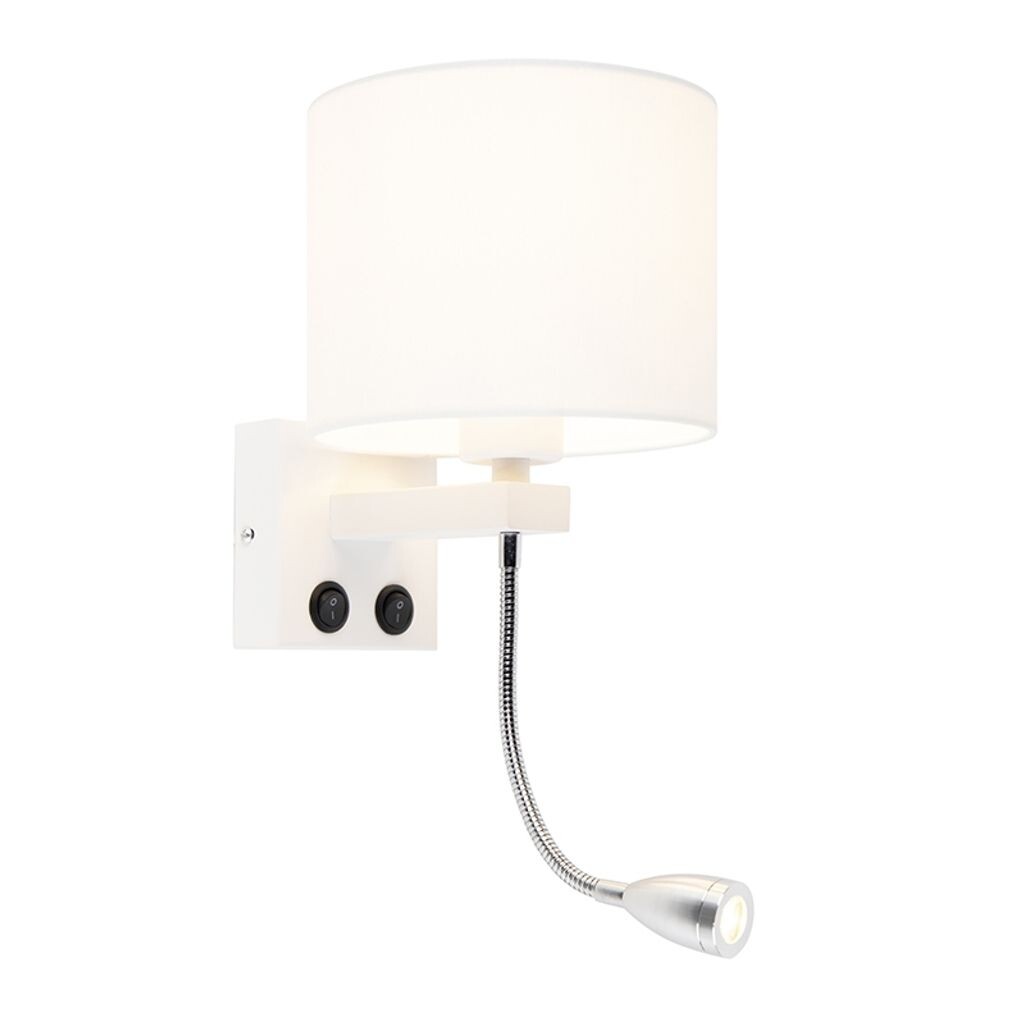 

QAZQA - Настенный светильник современный белый с белым абажуром - Брешиа I гостиная I спальня - круглый стальной - I E27