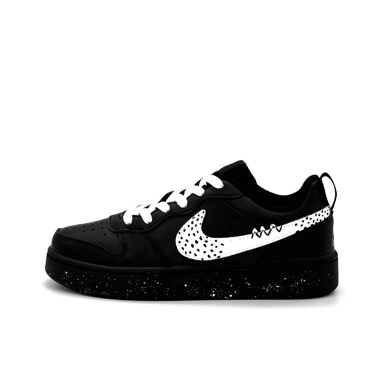 Кроссовки для скейтбординга детские Court Borough Jasminum Sambac Variegatum Leather Slip Resistant Low top Black White Nike