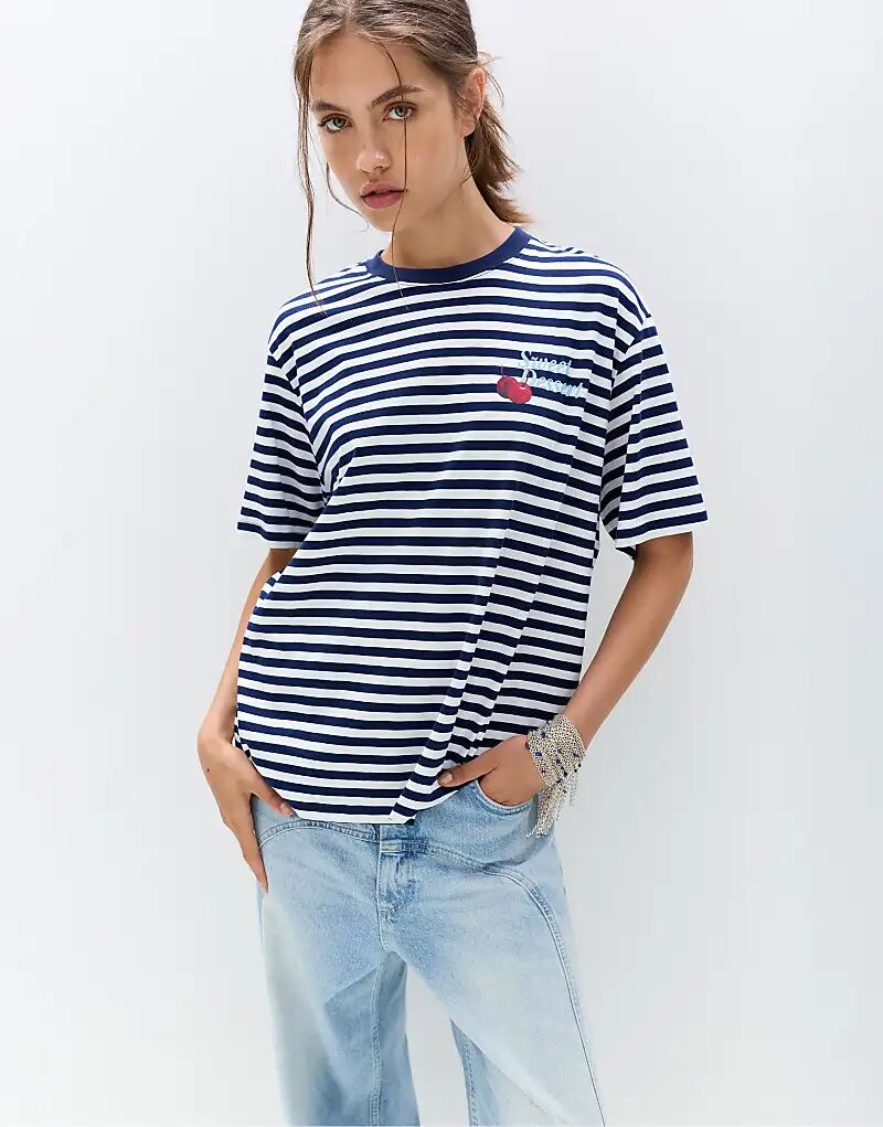 

Футболка Pull&Bear Striped вишневого цвета в полоску