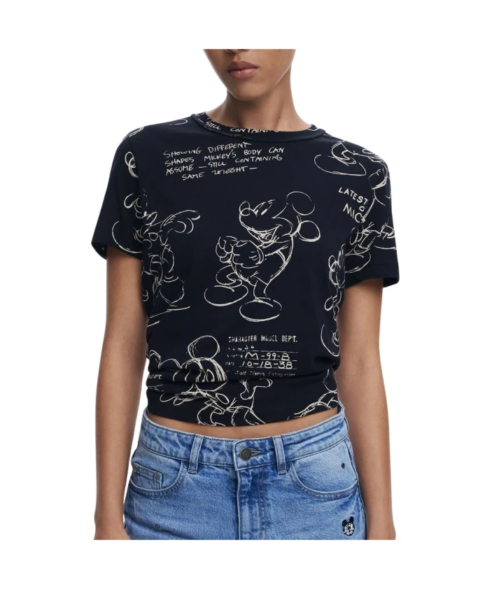 

Черная хлопковая женская футболка с рисунком Микки Мауса Desigual, черный