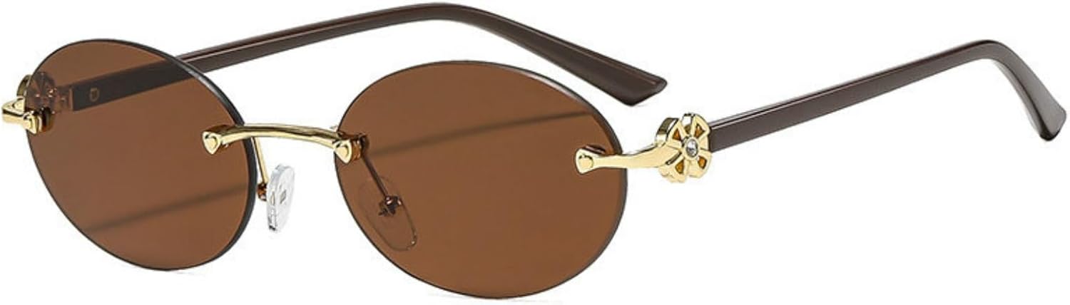 

Солнцезащитные очки Willochra в стиле ретро, ​​модные овальные, женские и мужские, без оправы, в стиле 90-х, маленькие, круглые, в металлической оправе, со стразами, защита от ультрафиолета UV400, C3