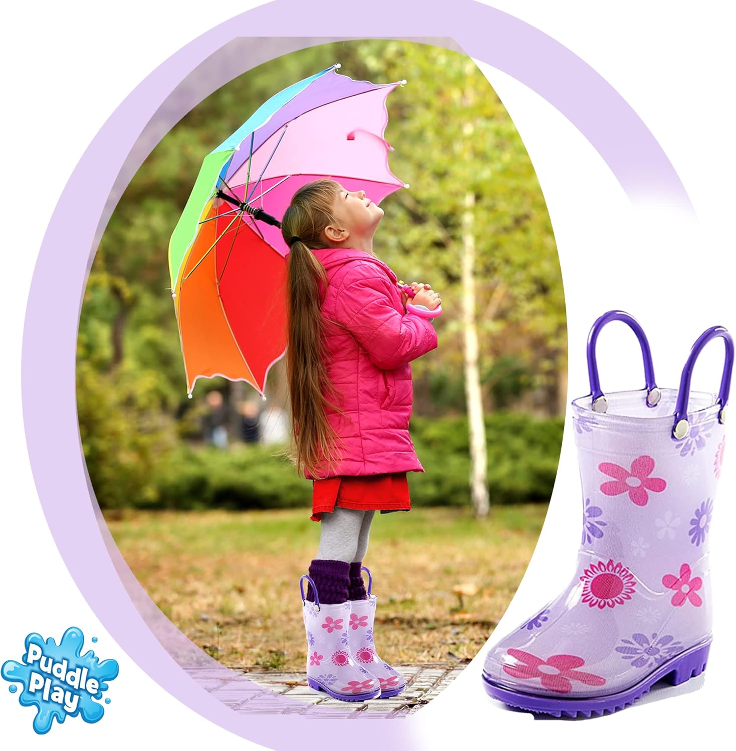 Водонепроницаемые ПВХ сандалии Puddle Play для малышей и детей с ручками для легкого надевания - легкие противоскользящие сапоги для мальчиков и девочек, Flower Shapes — фото 2