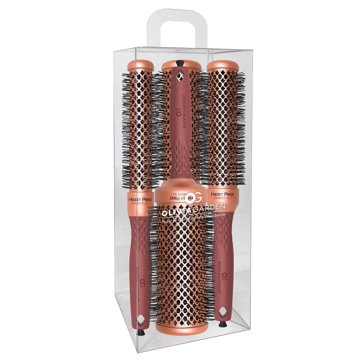 Термощетка Olivia Garden HeatPro Speed ​​XL - удлиненная круглая термощетка для волос - не электрическая - профессиональная керамическая щетка для укладки нормальных и густых волос Набор из 4 штук