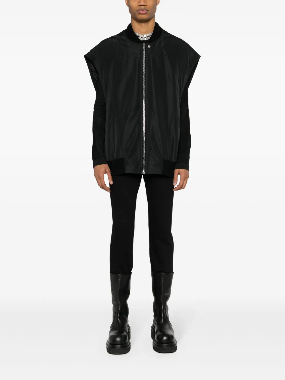 Дутый жилет с воротником в рубчик Rick Owens, черный — фото 2