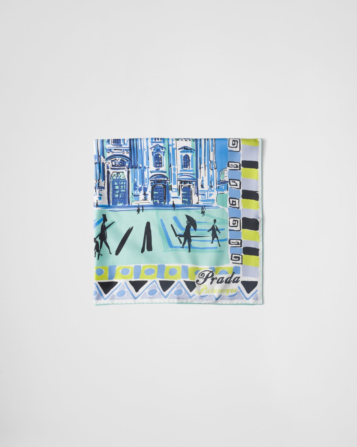

Шелковый платок с принтом "Живописный Милан" 90x90 Prada, голубой