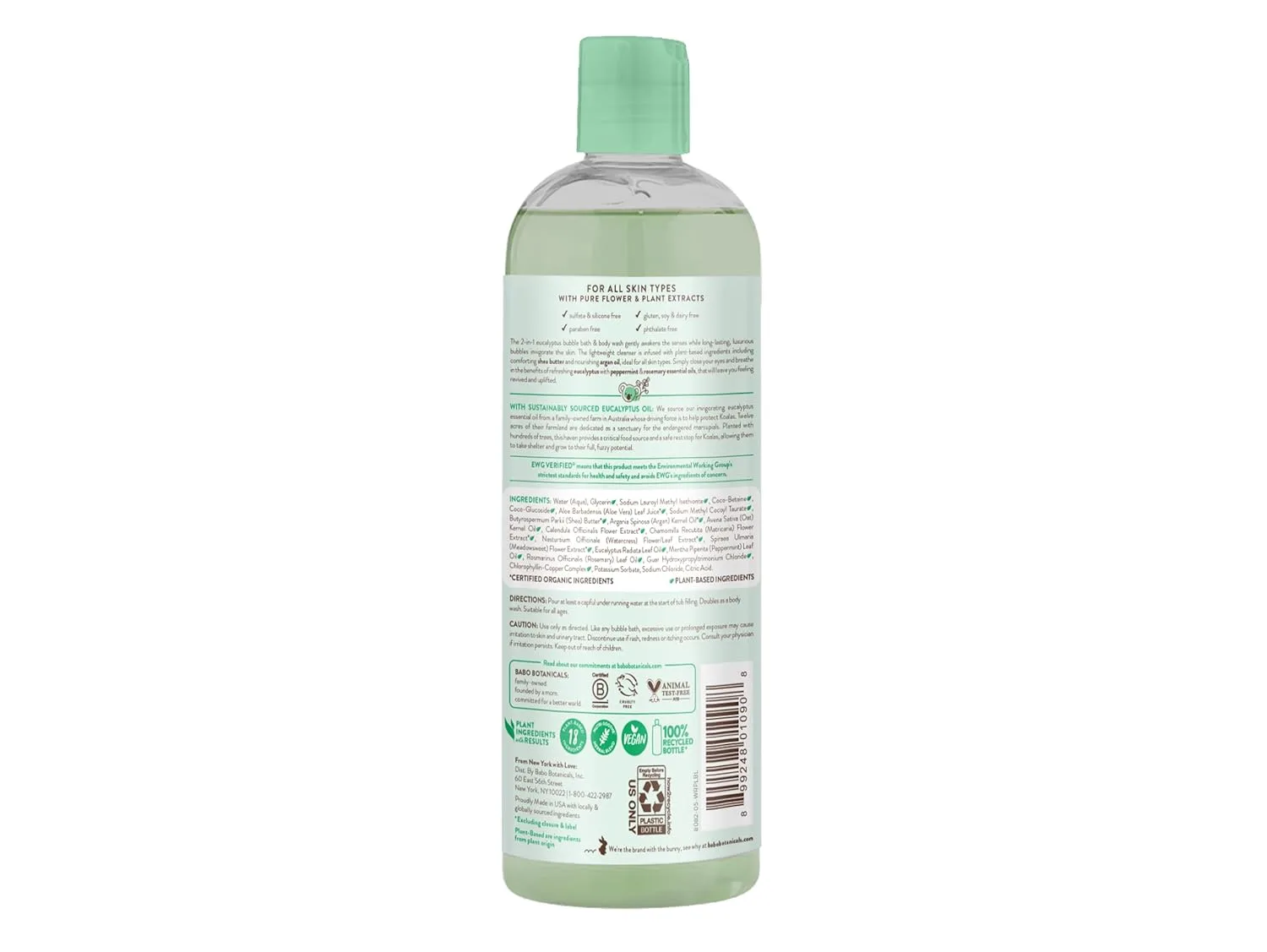 BABO Botanicals Eucalyptus Remedy 2-в-1 Пена для ванны и гель для душа - Освежающий аромат эвкалипта, розмарина и мяты перечной - Для всех возрастов - Сертифицировано EWG - Веганский продукт 28.35 г (1 шт.) — фото 2