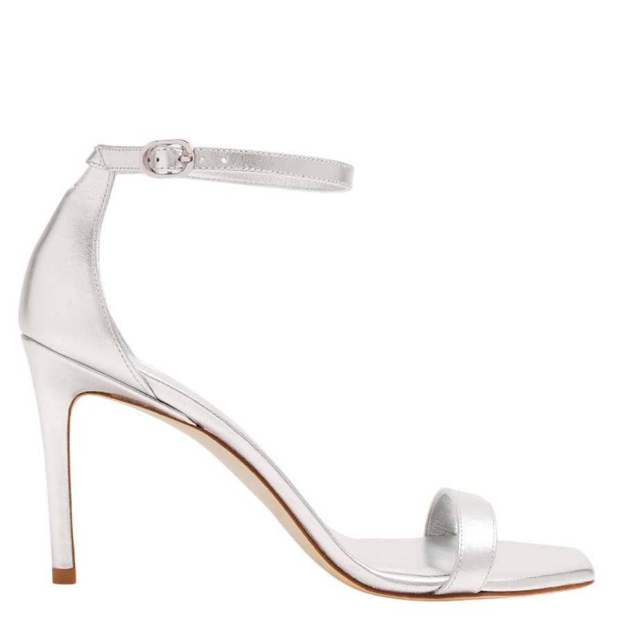 Stuart Weitzman Nunakedcurve 85 Кожаные сандалии, серебряный