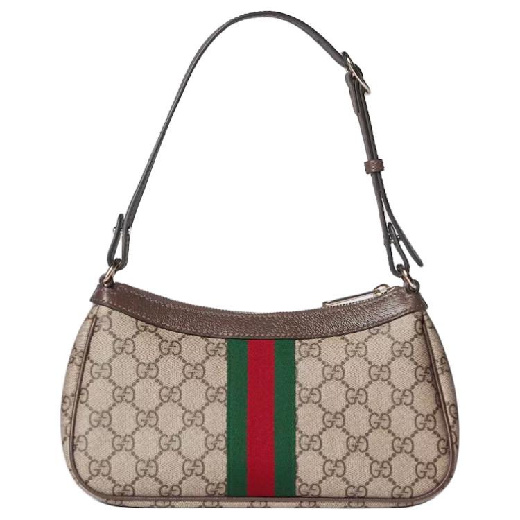 GUCCI Холщовая наплечная сумка унисекс, бежево-коричневая — фото 4
