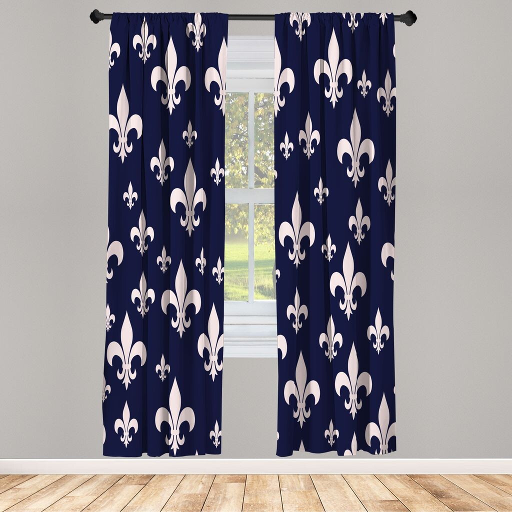 

ABAKUHAUS Fleur De Lis Шторы, 2 панели, декор для гостиной, спальни, узор лилии, классический ретро, ​​королевская классика, европейский декоративный рисунок ириса, 150 см x 175 см, темно-синий