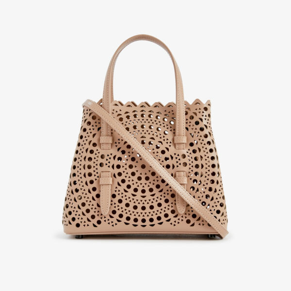 

Мини-сумка mina из кожи с лазерной обработкой и верхней ручкой Alaia, цвет sable