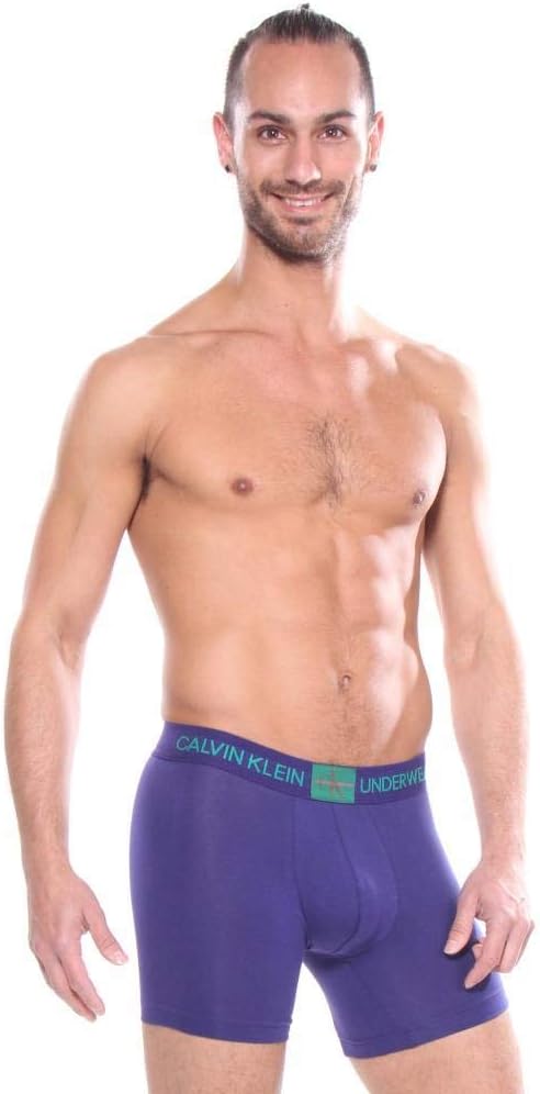 Мужское нижнее белье Calvin Klein, хлопковые боксеры с монограммой, Shilo Blue/Simmer Green Patch — фото 3