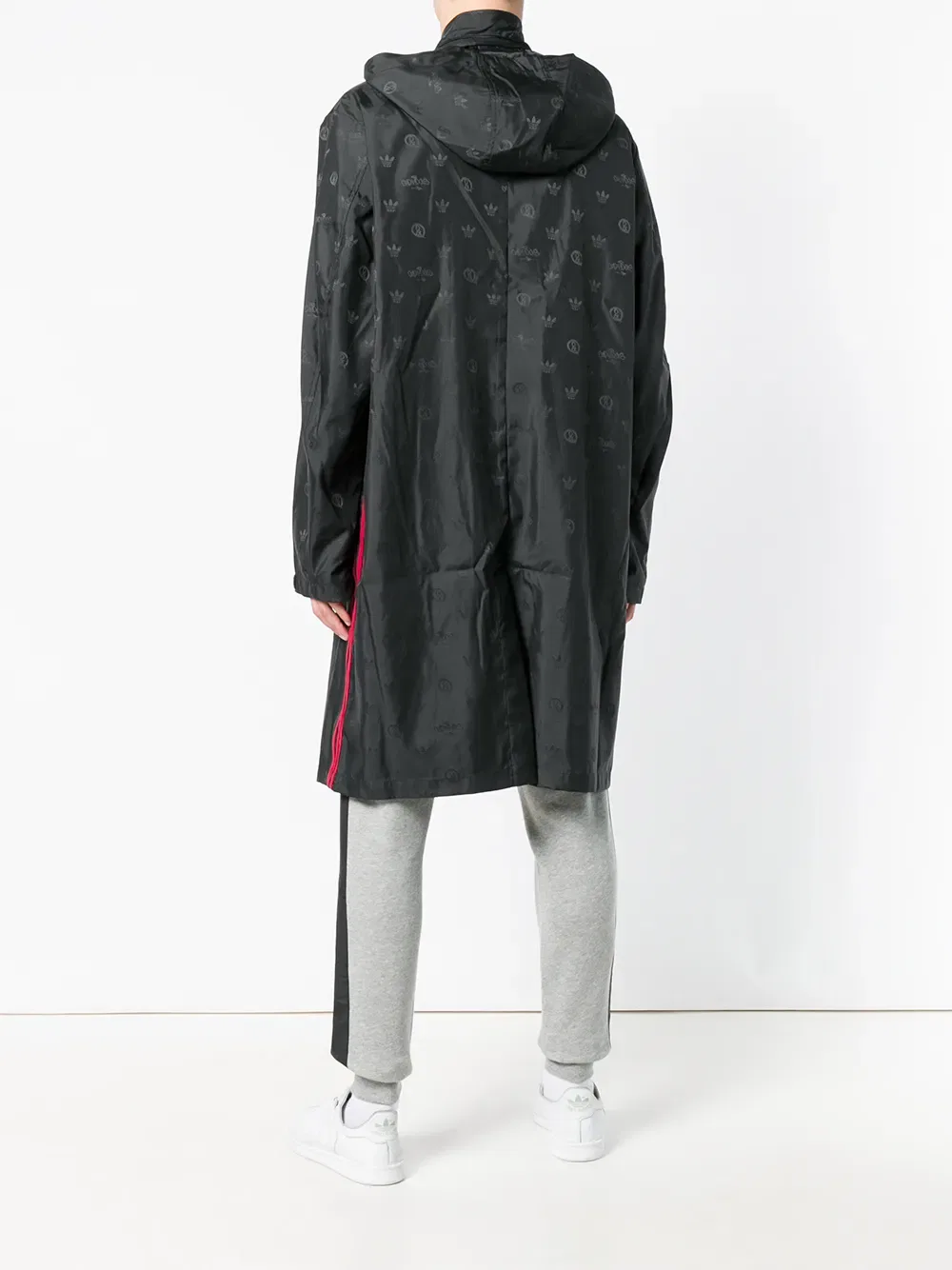 Длинный фирменный дождевик Adidas, черный — фото 4