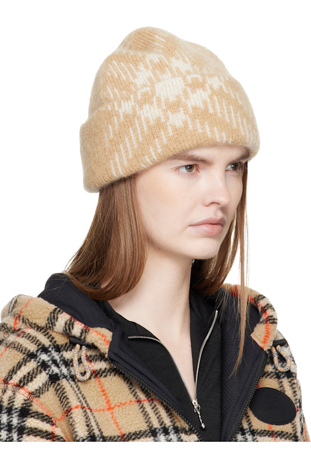Burberry Бежевая клетчатая шапка из смеси мохеровой шерсти — фото 2